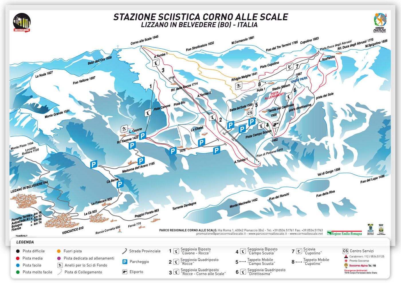 Lizzano in Belvedere/Corno alle Scale Piste / Trail Map