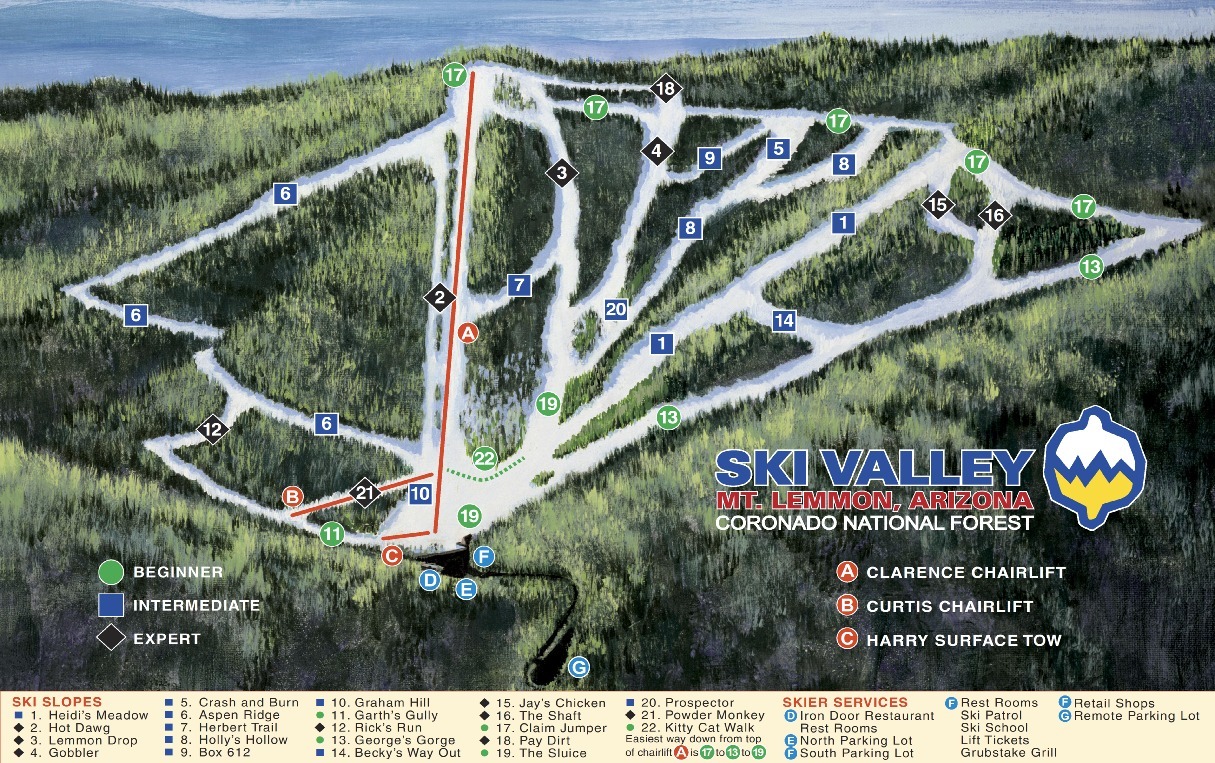 Mount Lemmon Ski Valley Piste / Trail Map