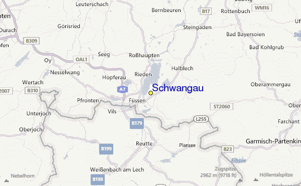 Schwangau Ski Resort Guide, Lagenkarte Schwangau Ski- Urlaub Unterkunft